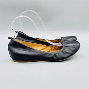 J Crew Shoes Women 6 Black Leather Ballet Flats Slip On Round Toe Comfort Casual